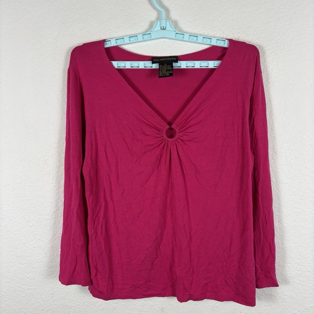 Kim Matthews Womens T Shirt Sz L Large Long Sleeve Solid Pink Soft Excellent